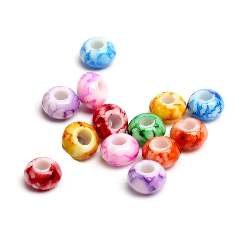 Бусины с большим отверстием, штампованные, цветные, 14х8 мм, подходят для браслета, акриловые, для создания ювелирных изделий, 100 шт/лот, D0289.
