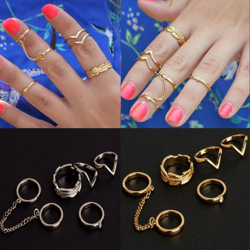 6 шт/набор городской панк золотой стеклообразный милый кольцо над суставом средний кольца для женщин мужчин вечеринка аксессуары aros anel #83491 on