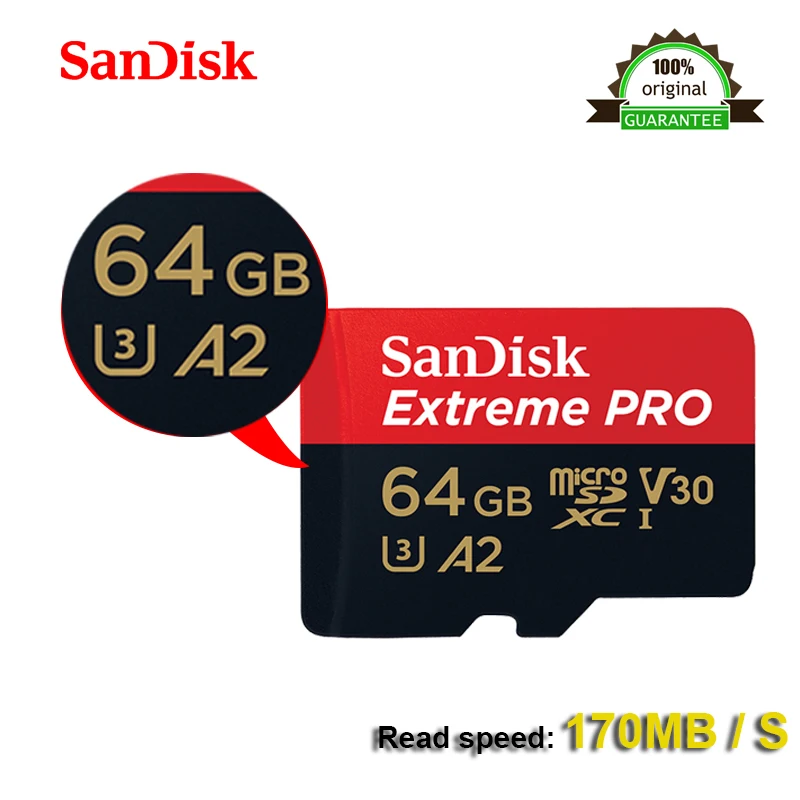 SanDisk Extreme PRo microSDXC UHS I 64 Гб 128 карта памяти micro SD TF 170 МБ/с./с класс 10 U3 A2 с адаптером 100%