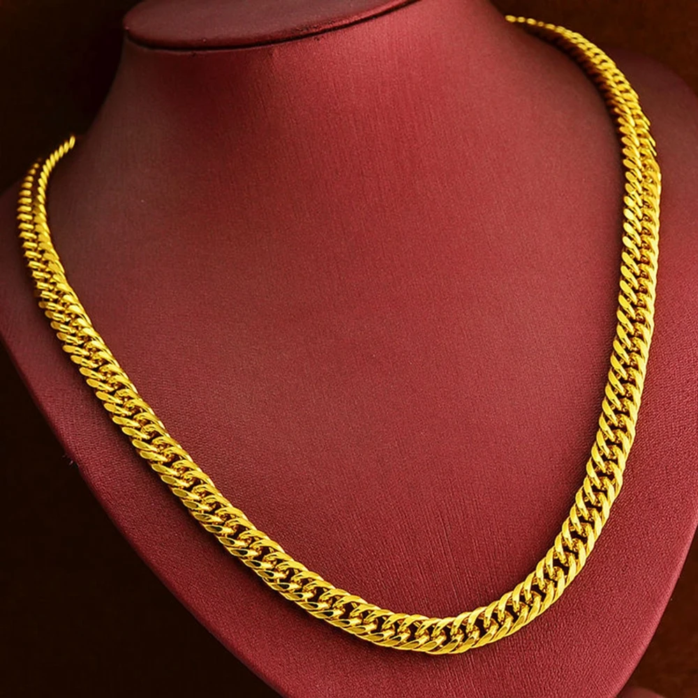 

Mens Necklace Yellow Gold Filled Heavy Double Curb Chain Necklace 24in