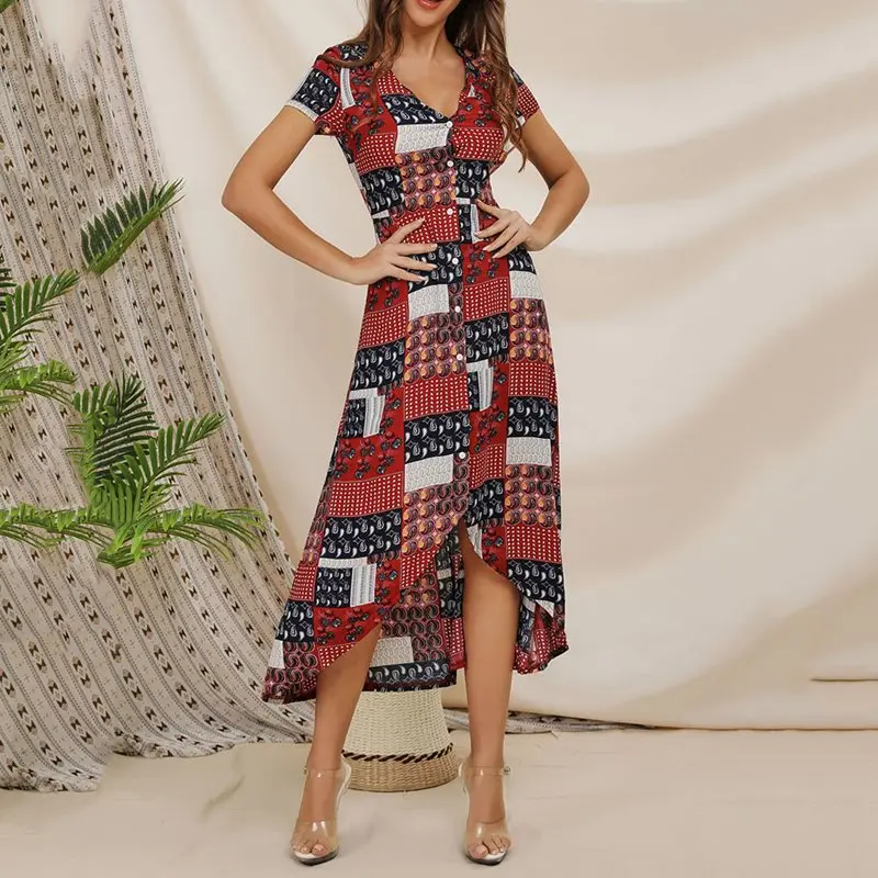 2019 Boho Платье женское летнее праздничное клетчатое с принтом сексуальное