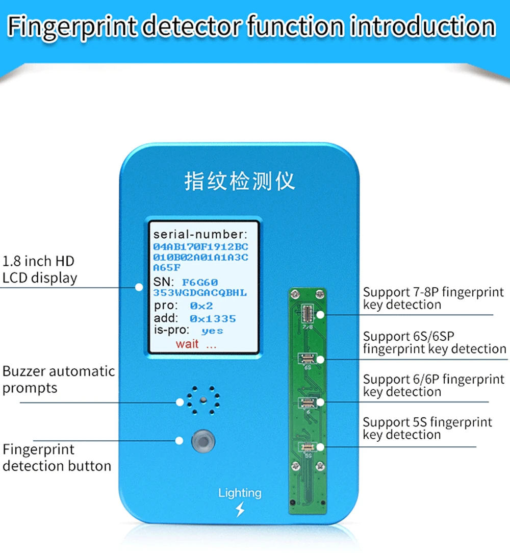 JC отпечатков пальцев детектор TT01 Поддержка для iphone 5S/6 P/6 S/6 S/6SP/7/7 P/8/8 P full режим обнаружения отпечатков пальцев