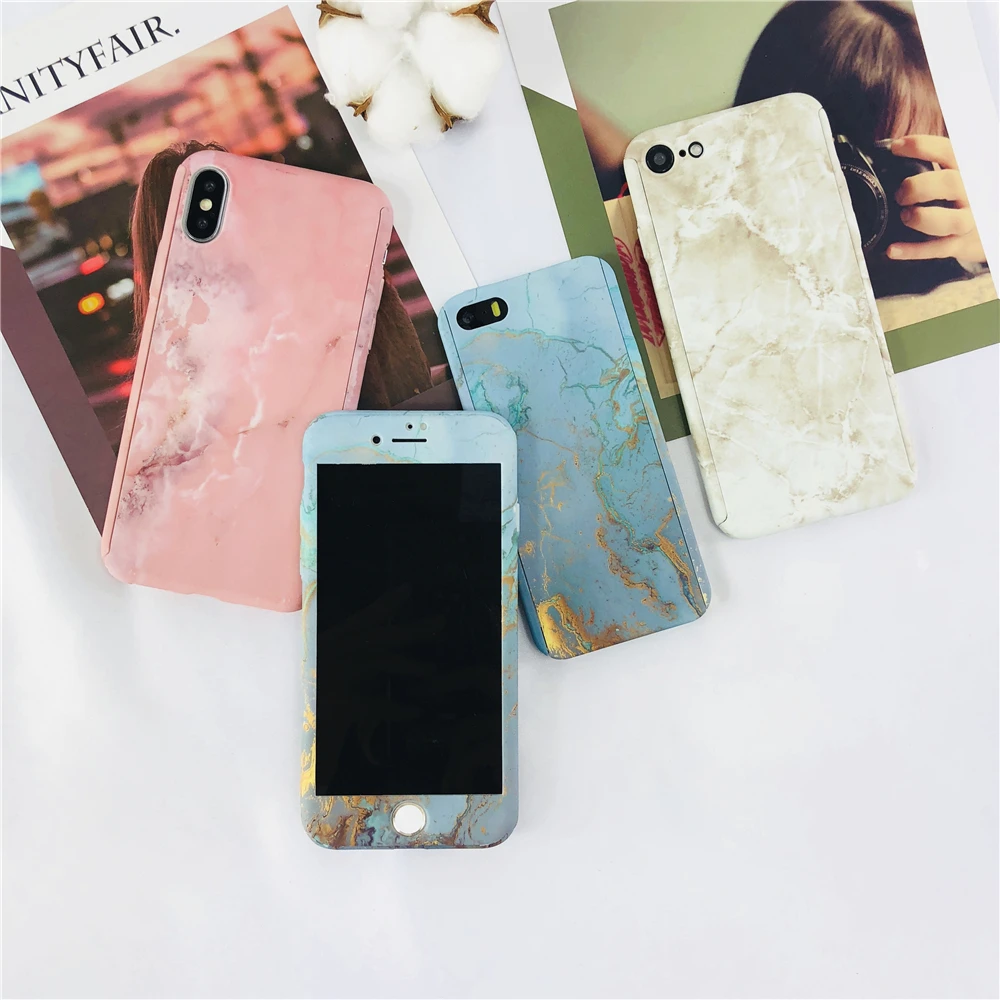 Классические простые Мрамор для IPhone 6 S 7 8 плюс 5 SE X случаях розовый синий