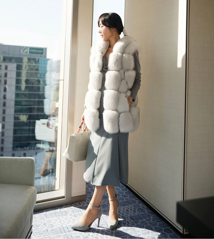 Женский зимний жилет без рукавов роскошный из натурального Меха чернобурки с