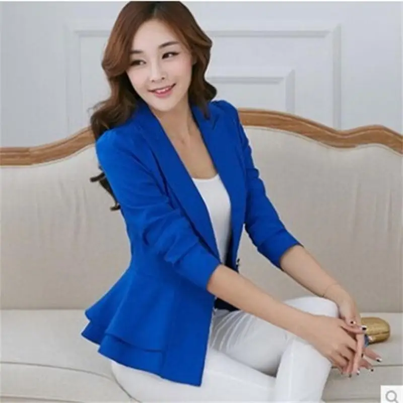 Женский короткий Блейзер с длинным рукавом облегающий ярких цветов оборками