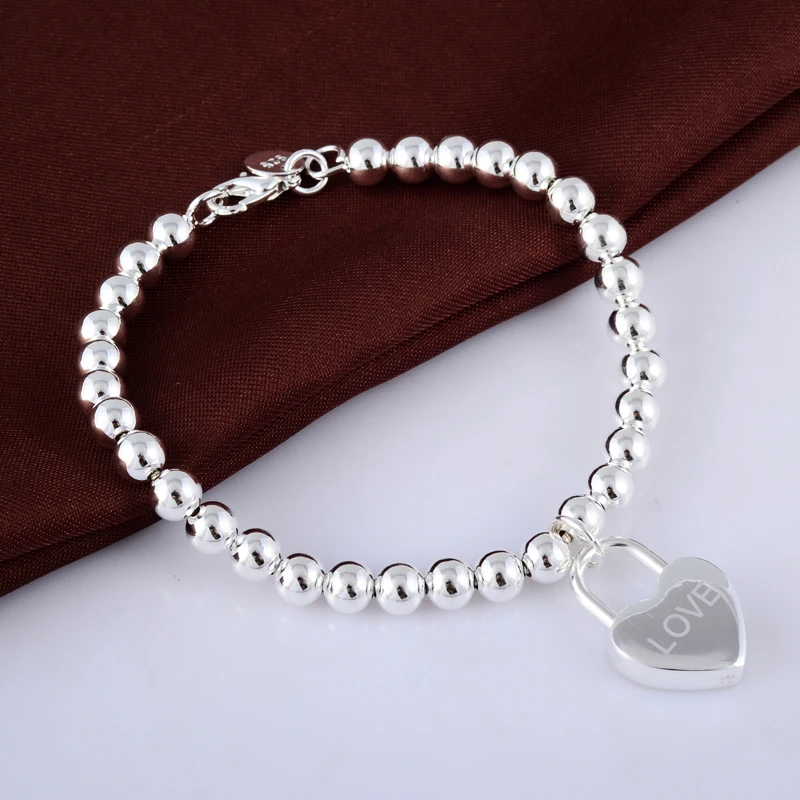 Женский браслет из серебра 925 пробы с замком в виде сердца|925 bracelet|silver braceletbracelet high
