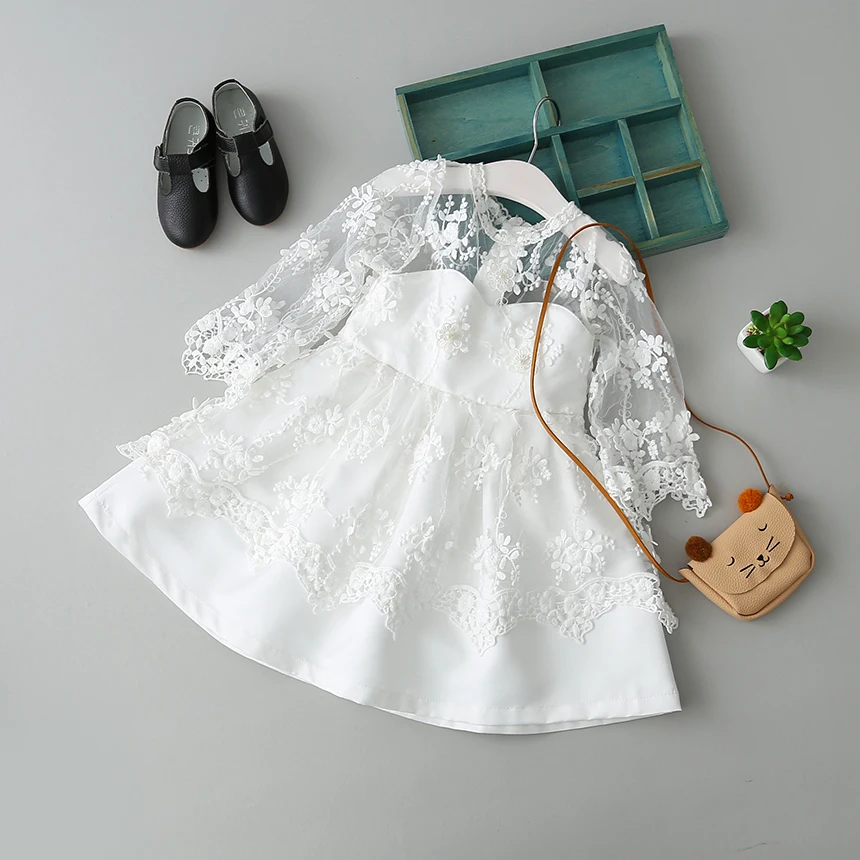 2017 Baby Girls Spring Fairy Lace Tulle White Long Sleeve Dresses Princess Children Fashion Dress 5 pcs/lot Wholesale | Детская одежда