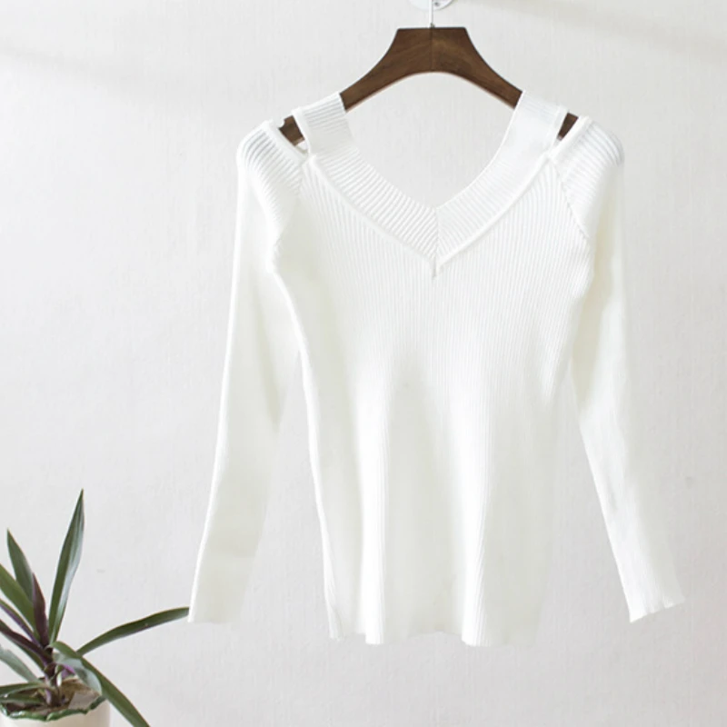 Fashion Women's Clothes Autum Spring Winter Warm Slim Tight Sexy Double V Long Sleeves Bottoming Coat Fall T Shirt Knit Sweater | Женская