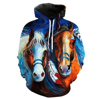 color as the picture YX девушка Прямая плюс размер XS-7XL Новая мода 3d толстовки животное лошадь печати Мужчины/Женщины Толстовка с капюшоном - Цвет: color as the picture