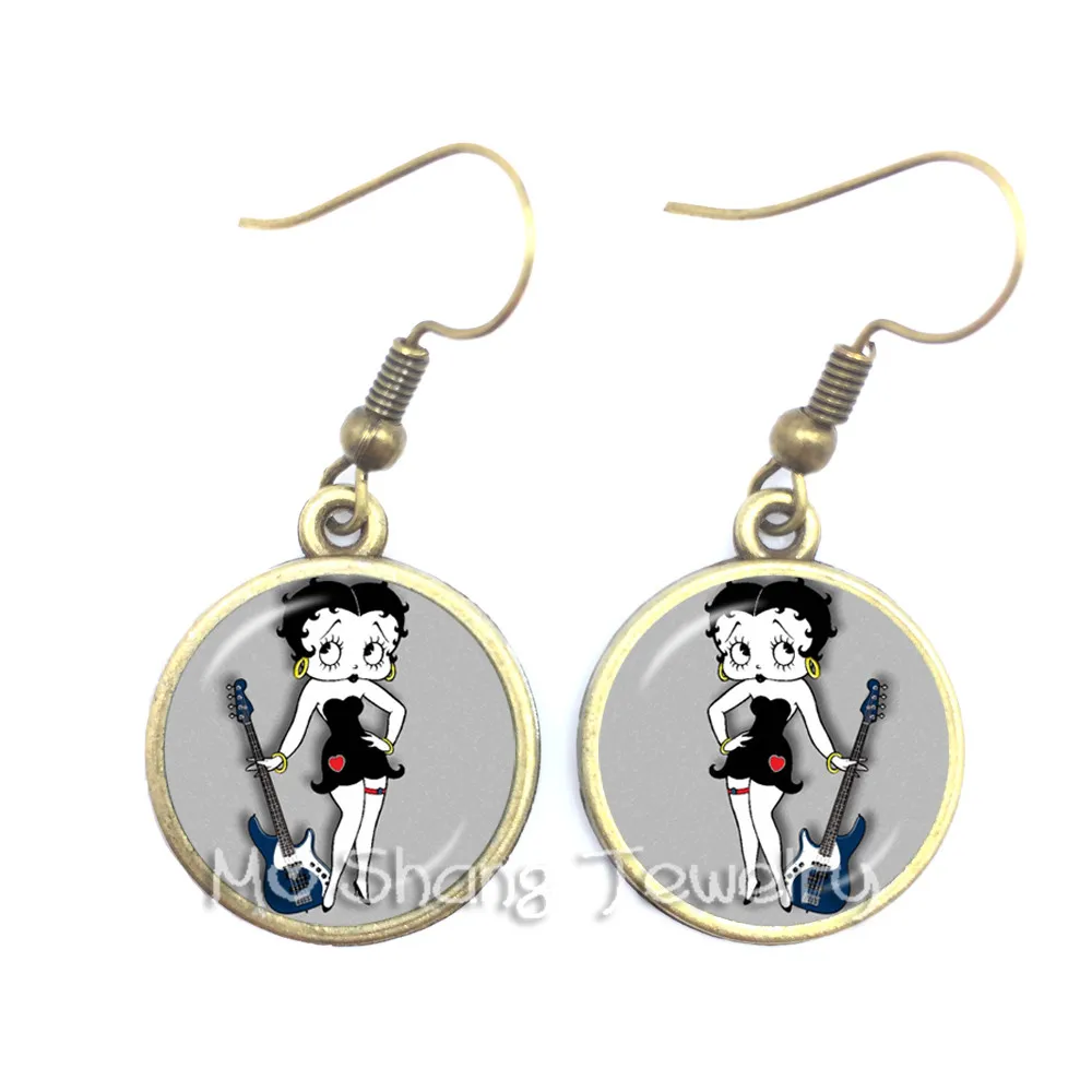 Betty Boop висячие серьги Harajuku милый мультфильм 16 мм стеклянный купол Кабошон