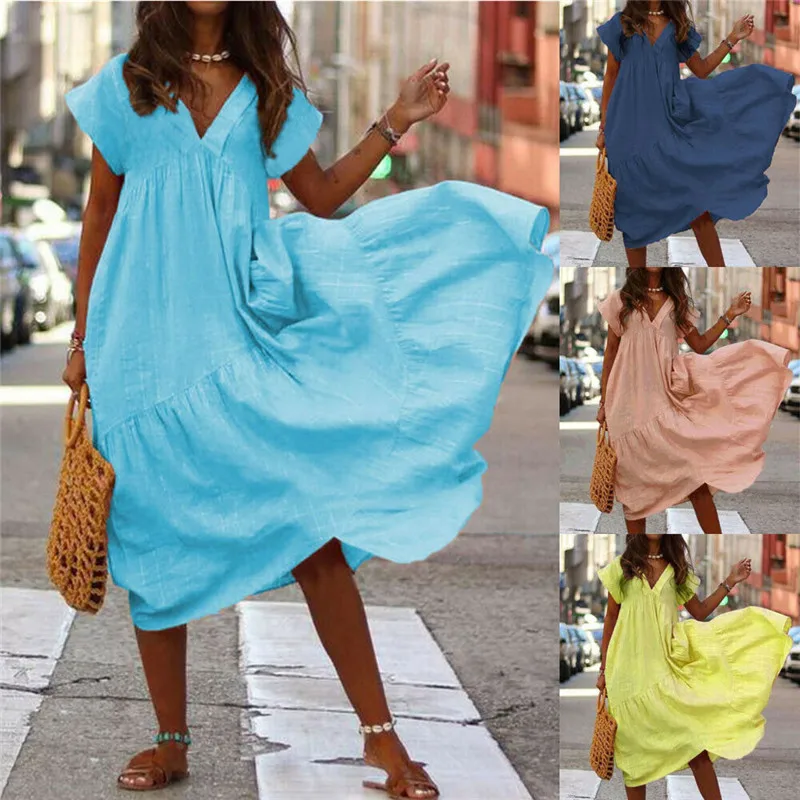 Женское платье туника Boho длинное Повседневное из хлопка с длинным рукавом