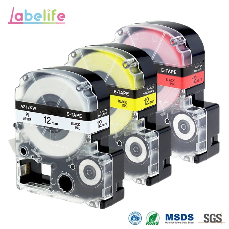 Labelife 3 набора комбинированных 12 мм совместимых Epson/KingJim SS12K/SC12Y/SC12R черная печать на
