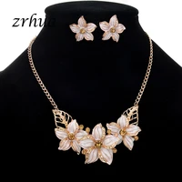 zrhua boho elegant flower jewelry set 1 set vintage luxury pendant necklace earrings sets for women parure bijoux femme