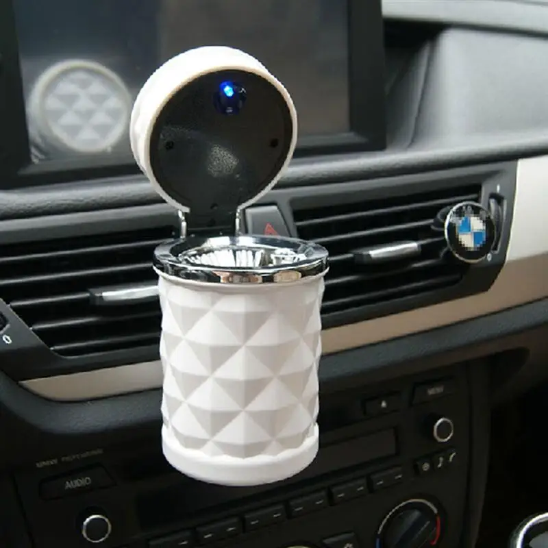 LUOEM Car Ashtray Smokeless Auto Cigarette Ashtray Holder with Blue LED Light for Car Cup Holder