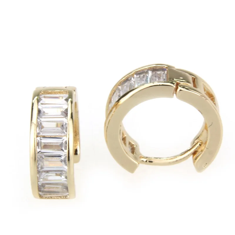 Brand Fashion Small Huggie Bridal Hoop Earrings for Women Square Zirconia Earring Jewelry Gold Ear Wedding Gift | Украшения и