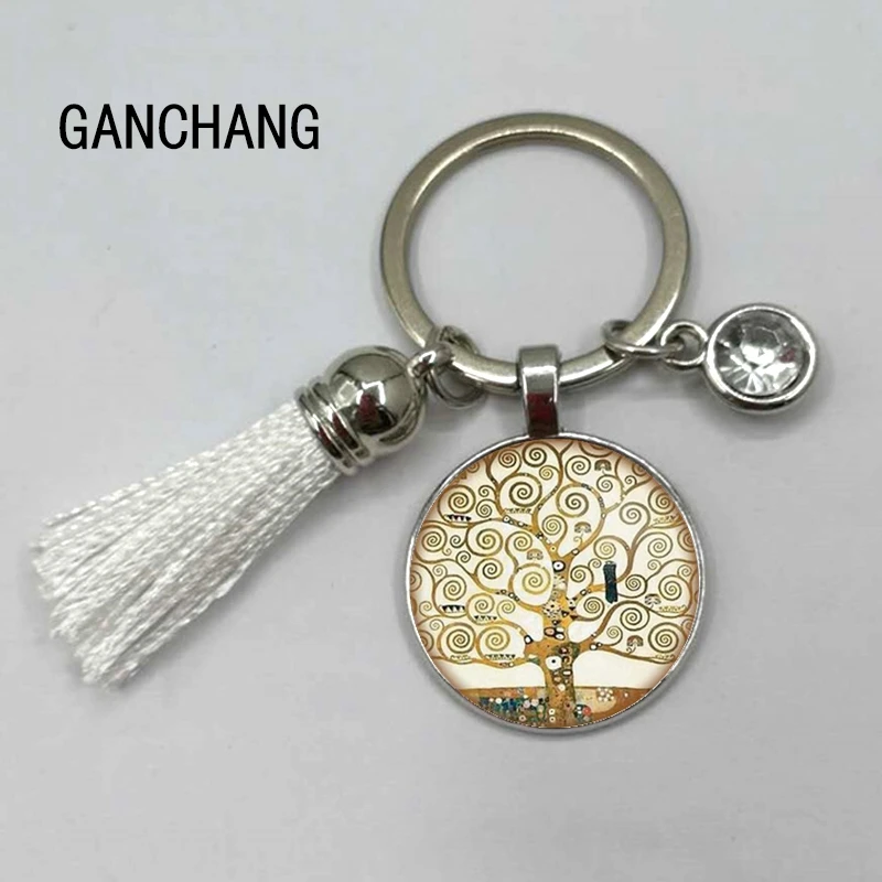 convex round glass life tree fringed Christmas stone necklace / keychain art jewelry pendant of ornaments | Украшения и