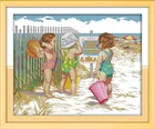 Дети играют на пляже Печатный холст DMC Вышивка крестиком Наборы вышивания крестиком Набор для вышивания рукоделие