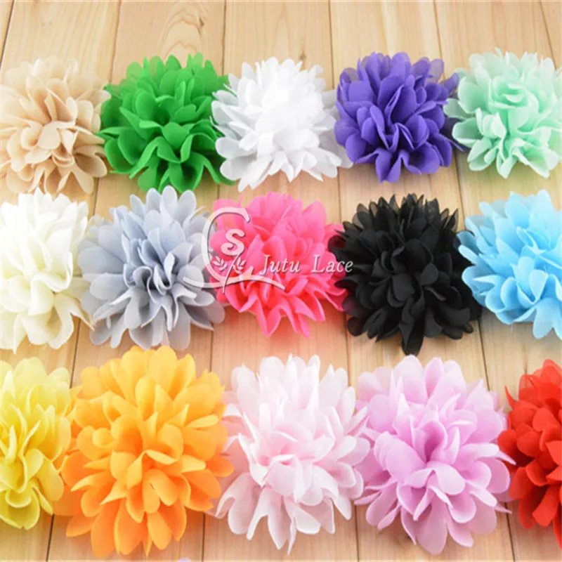 30 шт./лот Шифоновый Цветок для волос раструбный потертый цветок цветов на выбор