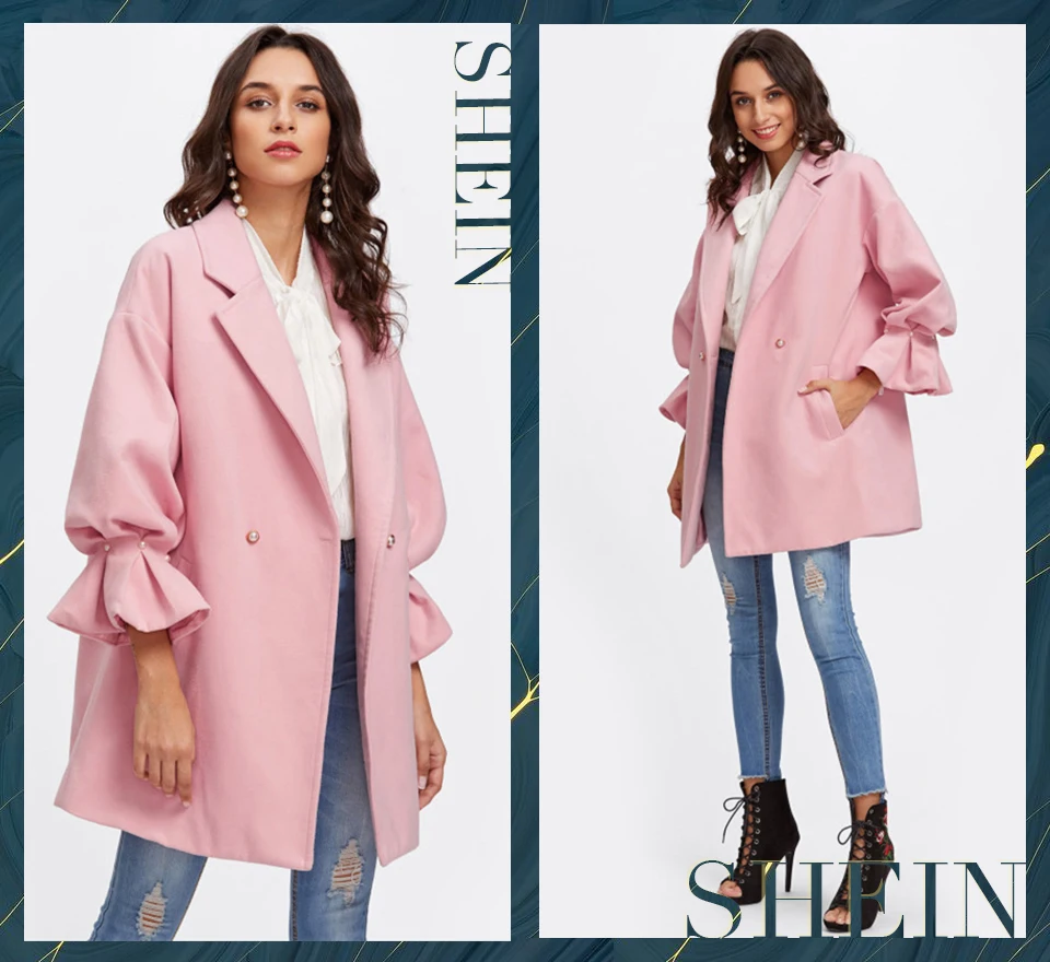 SHEIN Модное Пальто С Оборками И Бусинами, Стильное Пальто С Отделкой