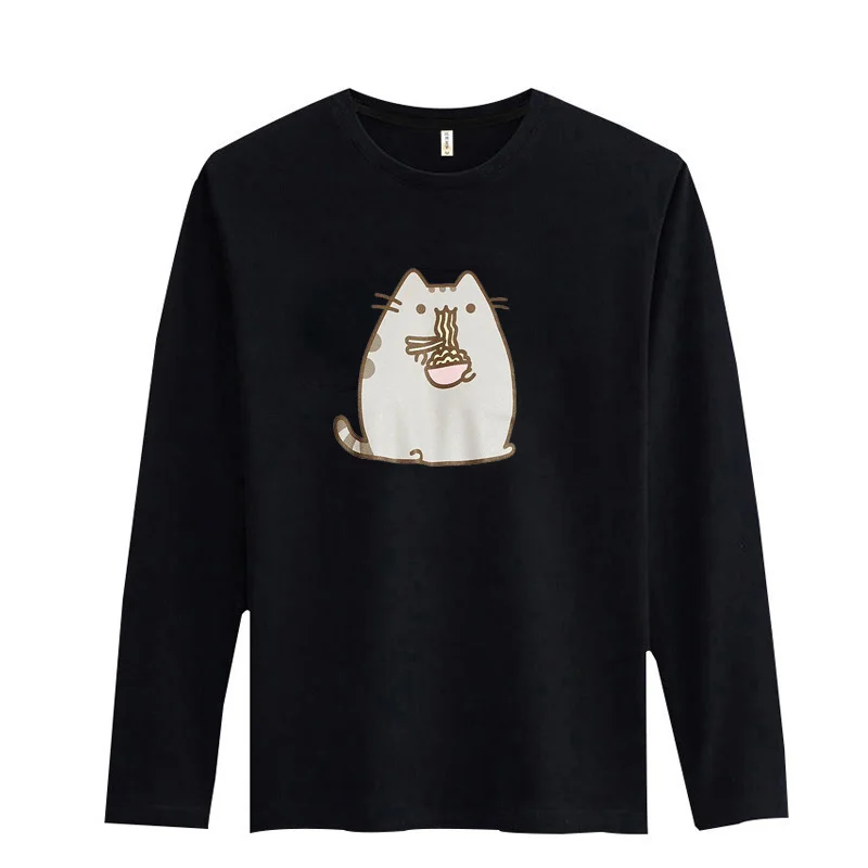 Hot ! Funny Cat Long Sleeve tshirt Men 2016 with High Quality T Shirt Luxury Brand in 3xl Cotton Teeshirt White xxs Black | Мужская