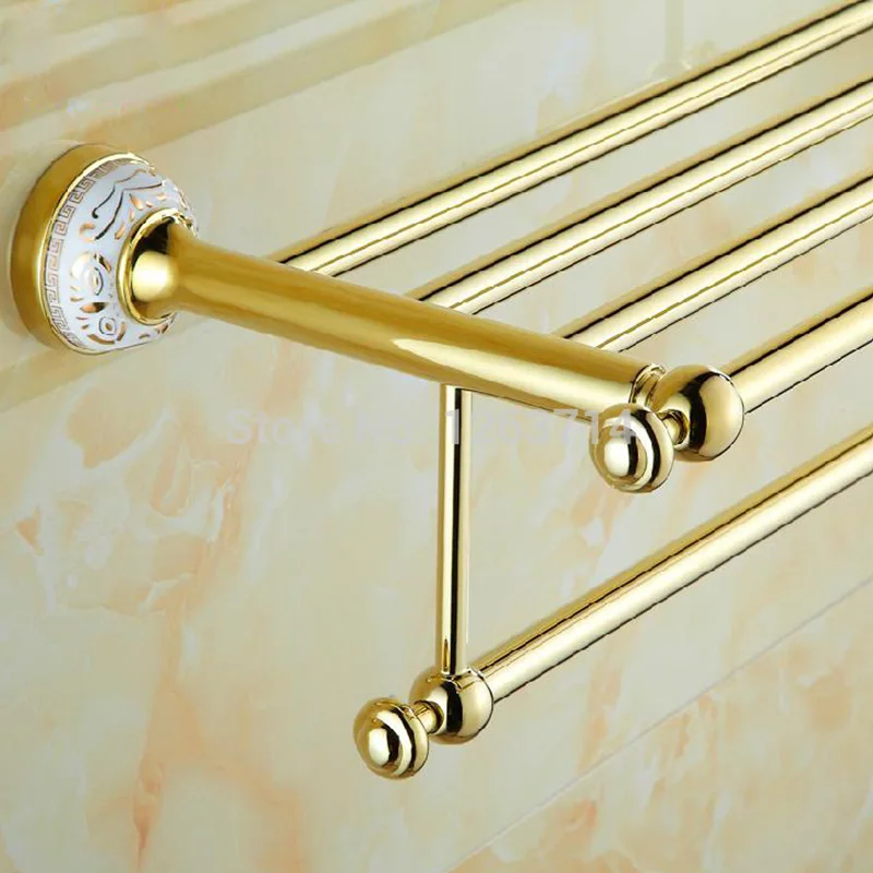 

Towel Rack Bathroom Accessories Golden Metal Pendant Towel Rack 2018 New Arrival Prateleira Cabideiro double Towel Rack HJ-1913K