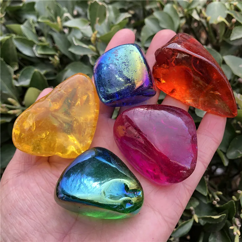 

5PCS Aura Crystal Tumbled Stones Angel Aura Titanium Quartz Crystal Stunning Rainbow Specimen Minerals Reiki Healing Chakra Home