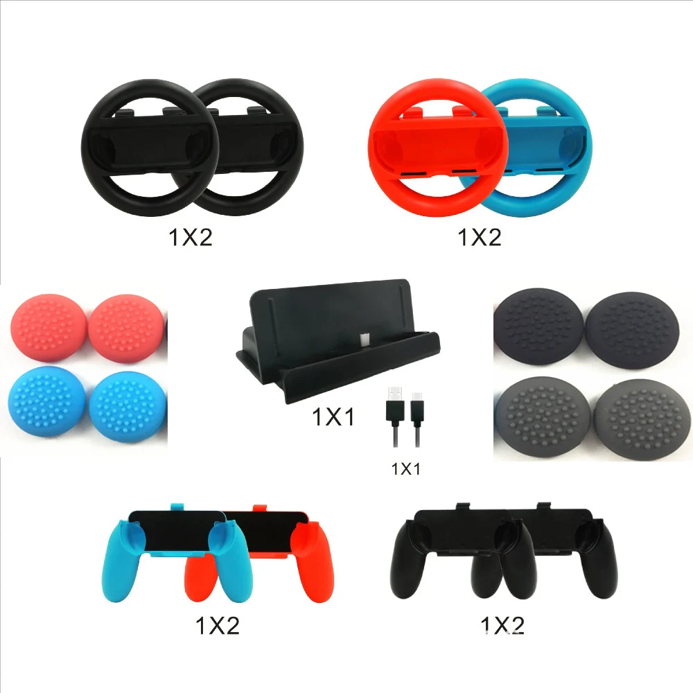 

10 в 1 Набор аксессуаров для переключателей, джойстиков и рулей Joy-con + держатель для зарядного устройства, для Nintendo DOS Switch NS
