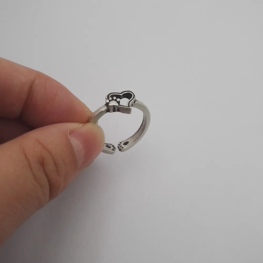 10 шт. модные высококачественные регулируемые посеребренные кольца pawprint on the heart Dog