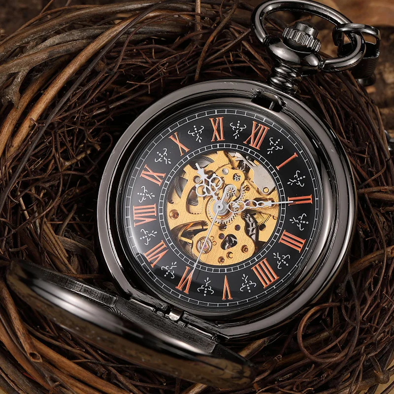 Hand Wind Mechanical Pocket Watch for Men With Roman Numberals Steampunk Skeleton Fob Chain Watches Pendant Relogio De Bolso | Наручные