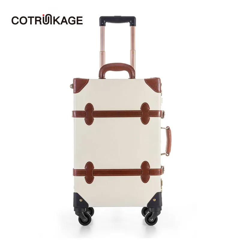 COTRUNKAGE Женский 20 &quot 26&quot Слоновая кость Ретро Кожа PU винтажная жесткая переноска