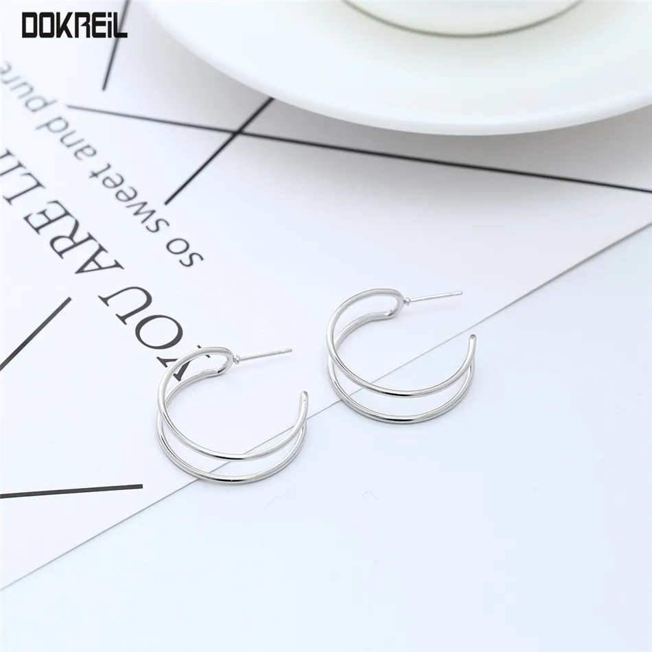 Double Semicircle Geometric Ear Studs 2019 Punk Vintage Stud Earrings Korean Fashion Stainless Steel Jewelry | Украшения и