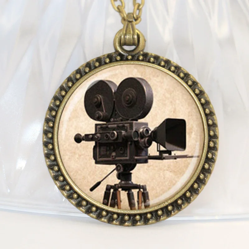 Antique movie camera necklace glass dome pendant fashion handmade jewelry | Украшения и аксессуары
