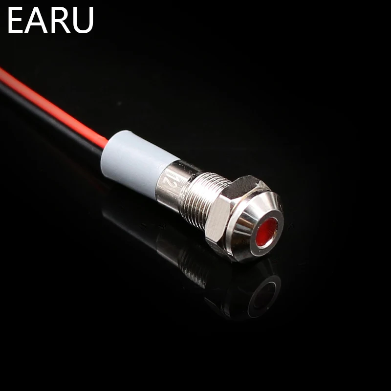 6mm IP67 Waterproof LED Metal Warning Indicator Light Pilot Signal Lamp + Wire3V 5V 6V 12V 24V 110V 220v Red Yellow Blue Green |