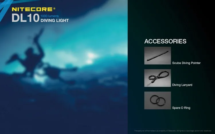 NITECORE DL10 светильник для дайвинга подводный Спорт 30 мс Водонепроницаемый 1000 люмен вспышка светильник фонарь без батареи 18650