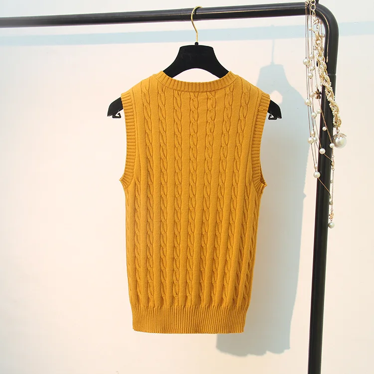Korean Wool Sweater Vest Spring Autumn Women V-Neck Knitted Female Casual Tank tops Tees Sleeveless Twist Knit Pullovers | Женская