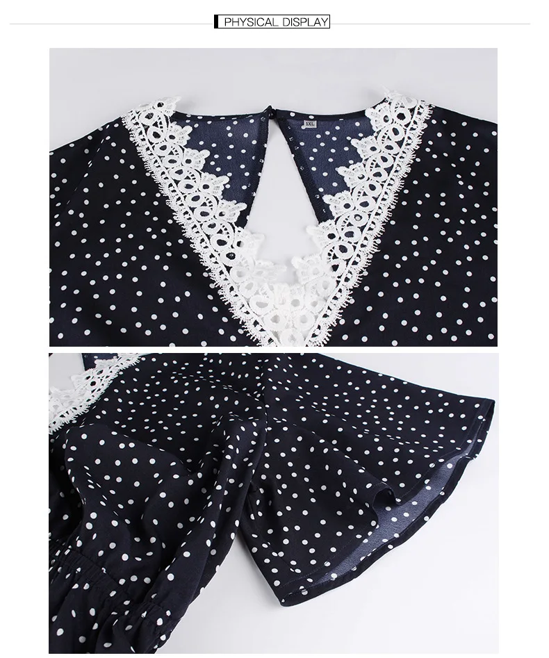 Женский комбинезон с принтом кружевной в горошек короткий большого размера для