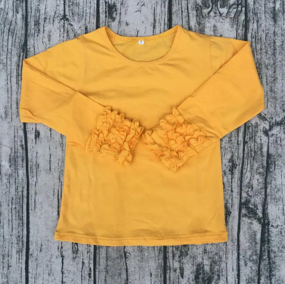 Günstig Großhandel Winter Herbst Kleidung Boutique Halloween Full Rüschehülse Icing Kleidung Orange Stricken Baumwolle Billige Soild Blank Shirts