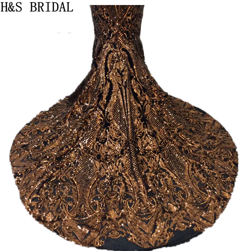 H&ampS BRIDAL Off Shoulder Mermaid Prom Dresses Gold Sequin Luxury Vintage Arabic Evening 2020 Plus Size robe de mariee | Свадьбы и