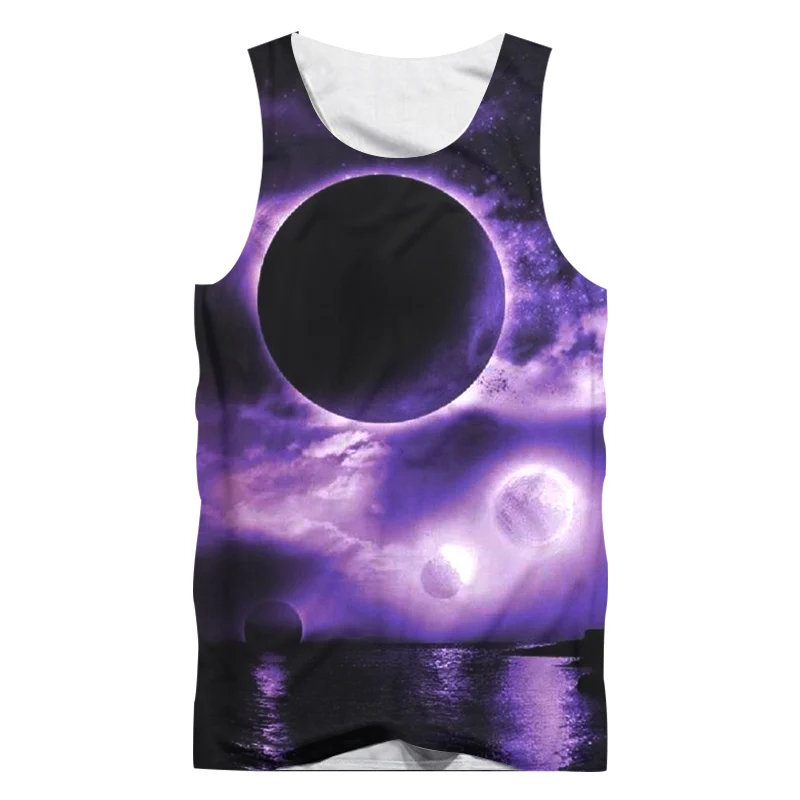 UJWI Men Tanks New Arrival 3D Digital Print Galaxy Space Planets On Sea Tanktops Homme Casual Singlet Sleeveless Vest | Мужская одежда