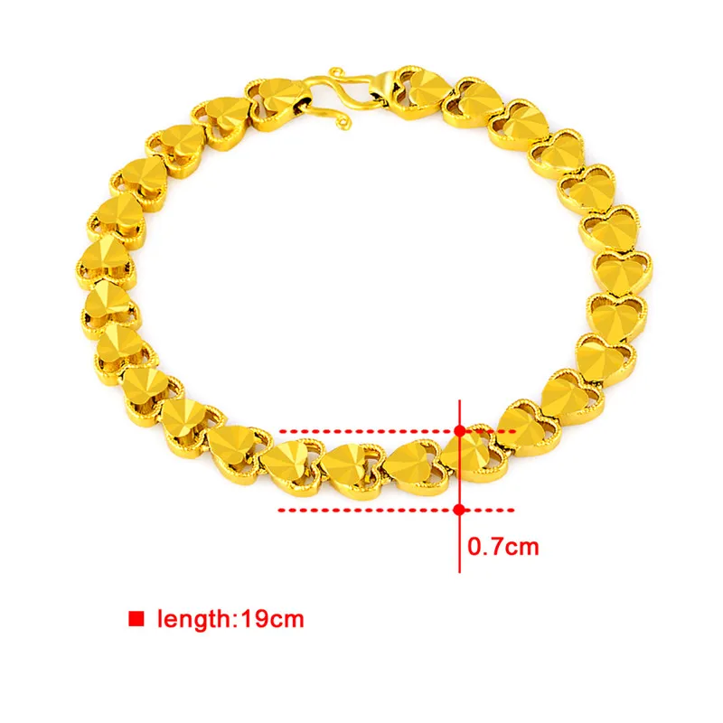 Оптовая продажа браслет-цепочка из чистого золота с звеньями в форме сердца 7 мм