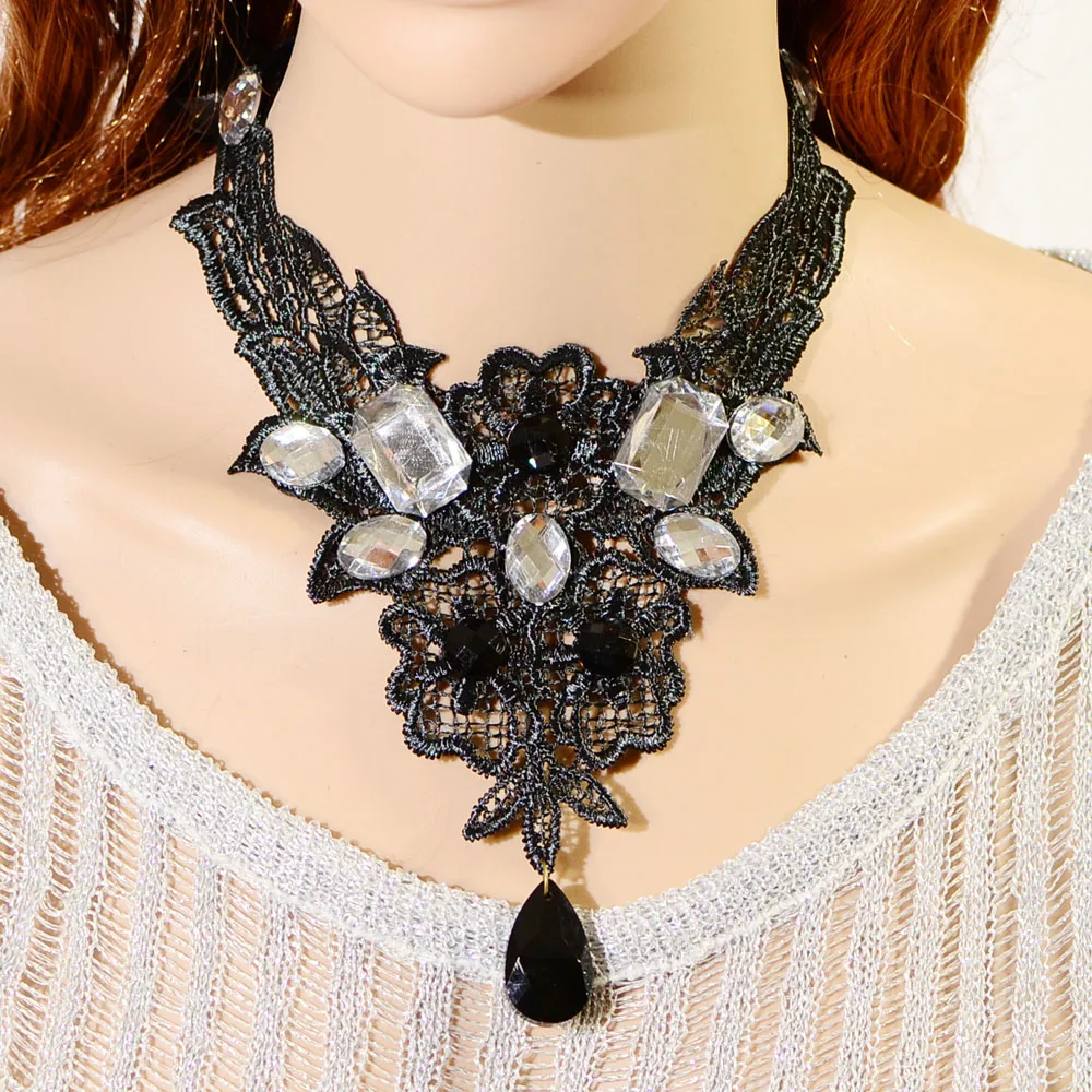 Hot Gentle Delicate Women's Style Crystal Beads Water Drop Chain Bib Pendant Choker Lace Necklace Gift Jewelry | Украшения и