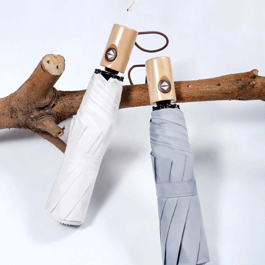 

UV Small Umbrella Automatic Folding Sun Rain Women Girls Wind Vintage Umbrellas Mini Parasol Wood Handle Rainy Gifts 40S140