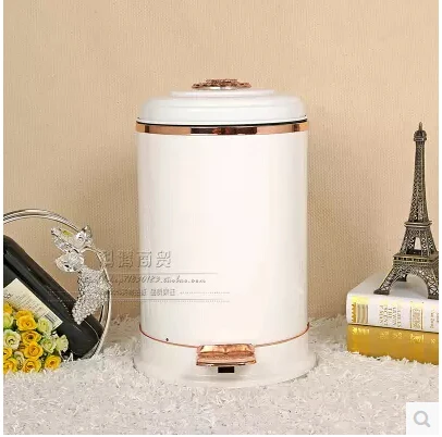 

Luxury White Color Stainless Steel Waste Baskets Metal Trash Bin Trash Can With Food Pedal Garbage Bin For Home Decor LJT001D