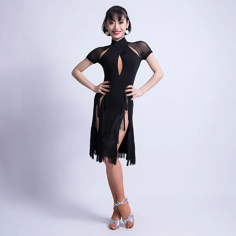 Latin Dance Dress Women/Female/Ladies Tassel Sexy Green And Black Competition Practice Or Performance Wear DQL281 | Тематическая