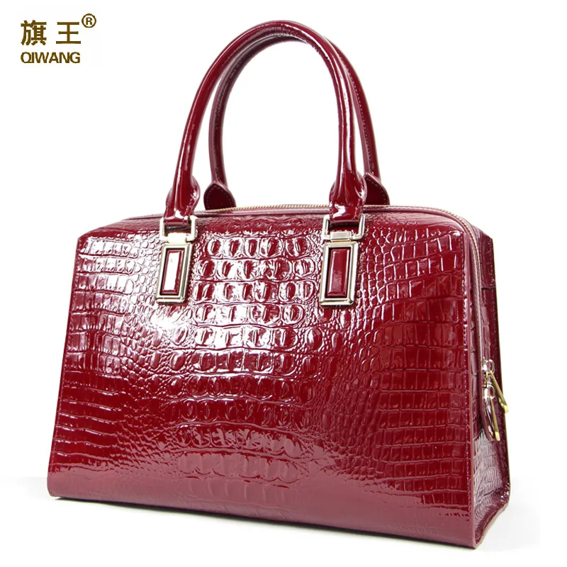 Женская сумка на плечо QIWANG из лаковой кожи с рисунком крокодила|leather handbags|cowhide leather