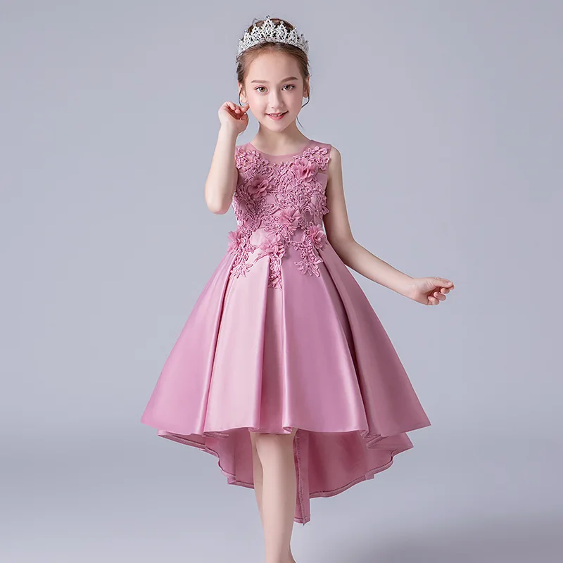 

Performance Show Kids Girls Appliques Graduation Party Dress Teens Court Train Formal Wedding Dress Children Holiday Chothing