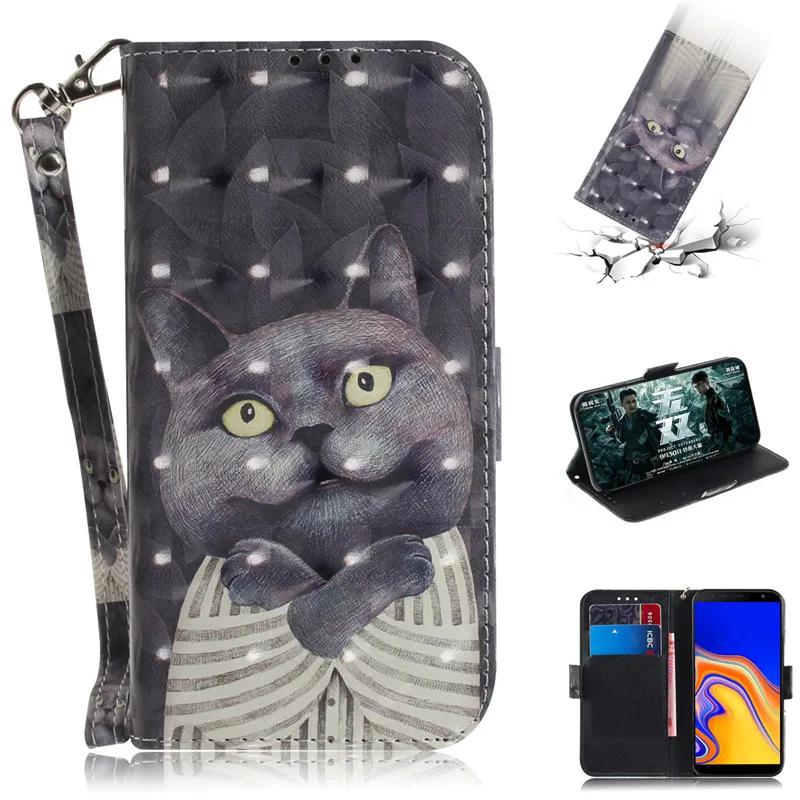 

For Samsung Galaxy J4 Plus Case Flip Cover Phone Bags 3D Painting PU Leather Soft Silicon Wallet Covers Cases Coque