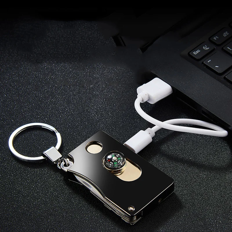 Металлический многофункциональный брелок зажигалка для ключей нож USB зарядка