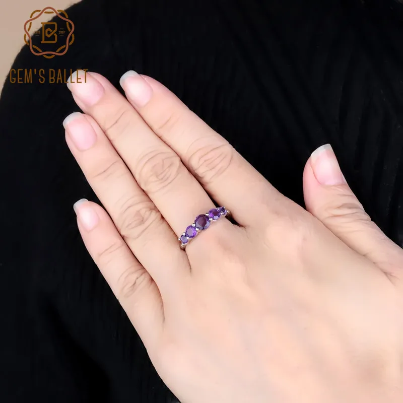 Gem's Ballet 1.28Ct натуральный аметистовый драгоченный камень Стекируемый кольцо для женщин обручальное кольцо 925 пробы серебро ювелирные изделия
