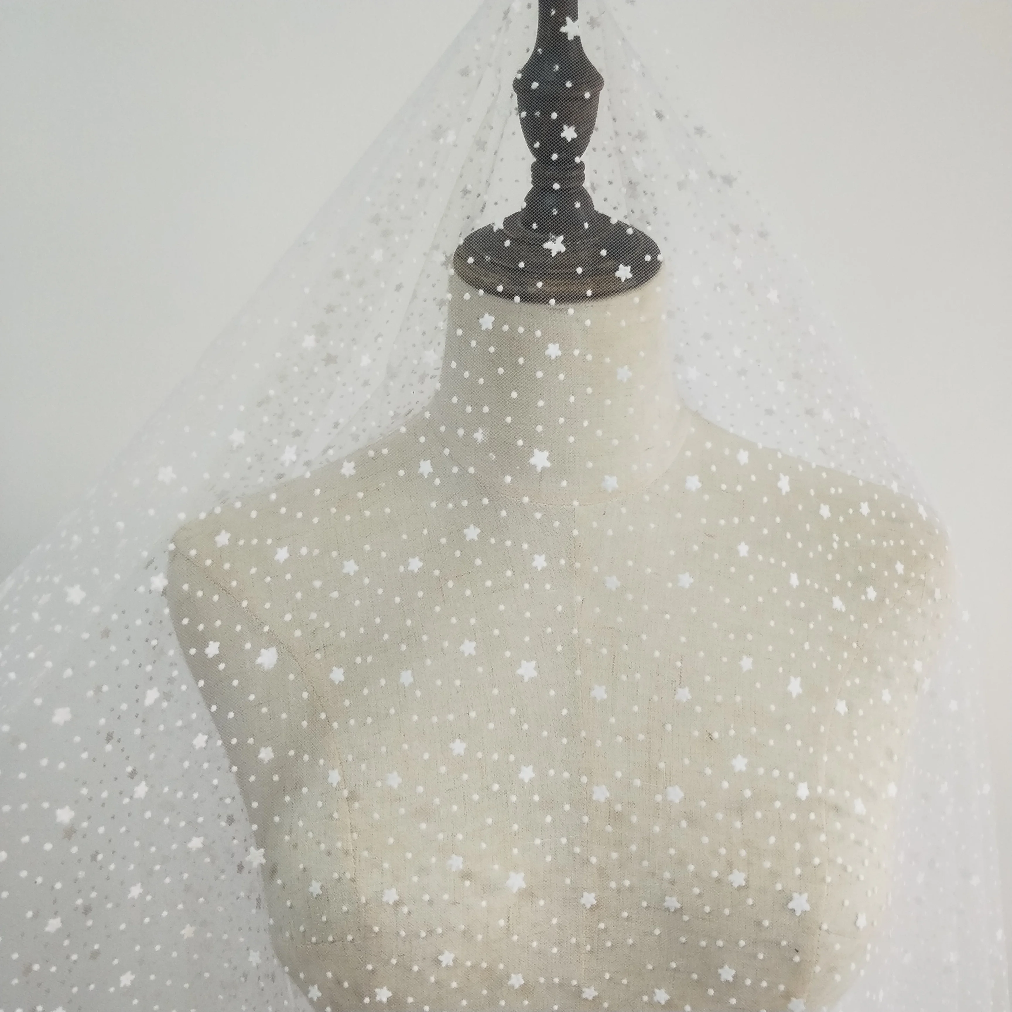 Белая сетчатая ткань со звездами одежда с кукольным лицом платье свадебная фата